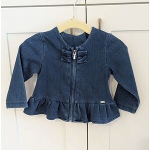 Mayoral Denim Blue Jean Jacket with Bow and Ruffle